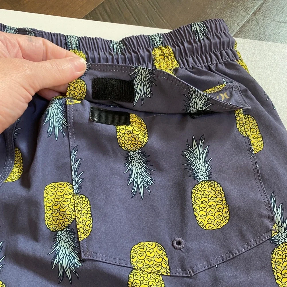 Hurley Men's L Pineapple Volley Elastic Waist‎ Blue Swim Trunks Board Shorts EUC - Picture 5 of 10